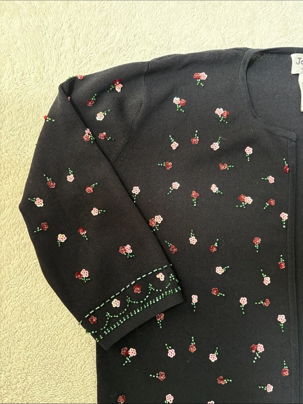 Joseph Black Cardigan with Pink and Red Floral Embroidery - Picture 5 of 10